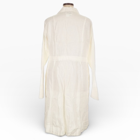 Flax Button Down 100% Linen Overcoat L White Lagenlook Button Front Layering - Picture 2 of 9